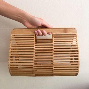 New Bamboo Clutch Bag Cage Purse natural tan